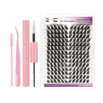 European and American cross-border new 168 clusters slanting single cluster flower lashes natural soft self-lamination segmented DIY eyelash set - XF-1 pink tool
