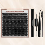 Cross-border DIY false eyelashes fluffy D-curve 30P 60P 80P 100P hot-melt cluster lashes European and American wholesale - Ten rows brown square box 100P black tool