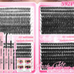 Cross-border best-selling DIY segmented false eyelash kit, Amazon hot-selling large-capacity lash book, voluminous false eyelashes - 32 Rows/40D/60D/80D/100D Pink Lash Book + Glue Tools