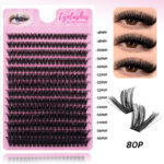 Hot-selling in Europe and America D-curve DIY single-cluster volume lashes large-capacity self-lash extension curly thick mixed-style false eyelashes wholesale - 80P14 Row Powder Eye Folding Box