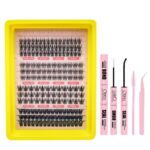 12Row DIY Cluster Lashes Private Label Custom False Lash - SET-Yellow Bowl Powder Card + Glue Tool Set