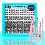 Private Label DIY Lash Cluster Kit Custom Individual Lashes - SET-120 clusters [Blue] + Glue tool set (Customizable for small orders, free cross-border image pack, contact customer service)