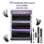 Cross-border best-selling DIY segment false eyelashes kit with dual-head glue and large capacity single-cluster false eyelashes gift box design - Laser bag 60-80-100P purple card