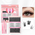 Cross-border best-selling DIY segment false eyelashes kit with dual-head glue and large capacity single-cluster false eyelashes gift box design - 15-row wheat ear + pure wild + sunflower set