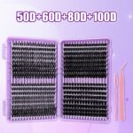 European and American cross-border bestseller 40-100D curved single-cluster false eyelashes DIY segmented thick curly eyelashes large capacity - Purple eyelash book set tools (brush, clip, glue)