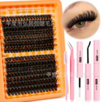 TK Europe and America cross-border Amazon hot-selling eyelash extension kit DIY single cluster lash kit large capacity 80D/100D - 80/100D all orange grid orange tray + double-headed glue + tweezers + brush