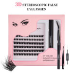 Export-style dense 3D fluffy set segmented false eyelashes, European and American dense curly comfortable segmented cluster lash set - KU1-3