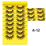 Cross-border best-selling large-capacity one-piece false eyelashes with black stem, thick, curly, fox-style false eyelashes, pair hair source factory - MAA019-01 A-12's 8 pairs yellow tray