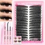 European and American hot-selling butterfly set, large capacity thick style 40D60D80D100D eyelash book tool set - 80D oblique P pink tray + tweezers + brush + glue
