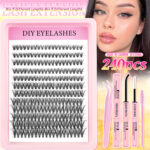 Qingdao Pingdu large-capacity lash book single-cluster false eyelashes 50D60D80D100D segmented thick cluster set - 50 60 80 100D pink tray + tweezers + brush + glue