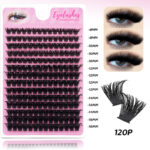 Hot-selling in Europe and America D-curve DIY single-cluster volume lashes large-capacity self-lash extension curly thick mixed-style false eyelashes wholesale - 120P14 Row Pink Eyes Folding Box