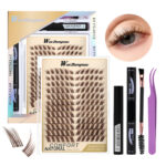 Cross-border bestseller brown transparent stem large capacity D-curve single cluster false eyelashes 8-18mm DIY segmented self-lash extension - XF-Transparent stem brown (simulation)