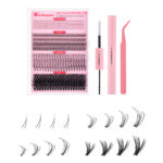 Overseas trade cross-border natural thick CD curve mixed single cluster false eyelashes, simulation daily makeup segmented flower eyelashes - Fairy set (double head + tweezers + brush + laser bag)