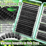 European and American cross-border eyelash book DIY segmented D-curl false eyelashes simulation hot melt cluster lashes self-lash extension kit - JMS-540 cluster [40+60+80+100+120] green eyelash book (cross-border image package, private message customer service)