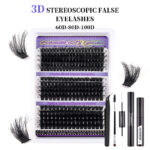 3D European and American cross-border 300 clusters high-volume thick D-curve false eyelash set natural curly DIY segmented eyelashes - 60-80-100P (set)
