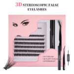 Export-style dense 3D fluffy set segmented false eyelashes, European and American dense curly comfortable segmented cluster lash set - KU1-1