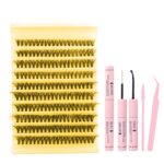 200pcs DIY Lash Clusters OEM ODM Custom Eyelash Supplier - SET-10 rows - yellow [30D] + glue tool set