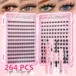 Cross-border best-selling false eyelash set 264 clusters lash book triple fishtail/autumn maple leaf single cluster false eyelashes lash book - Autumn maple leaf + triple fishtail pink lash book + glue + tweezers + adhesive remover