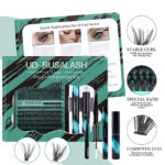 Cross-border best-selling DIY segment false eyelashes kit with dual-head glue and large capacity single-cluster false eyelashes gift box design - 30/40D green packaging