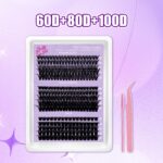 European and American cross-border bestseller 40-100D curved single-cluster false eyelashes DIY segmented thick curly eyelashes large capacity - Purple tray set tools (brush, clip, glue)