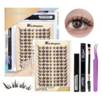 Cross-border bestseller brown transparent stem large capacity D-curve single cluster false eyelashes 8-18mm DIY segmented self-lash extension - NM-Brown cotton thread stem (simulation)