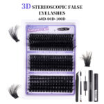3D European and American cross-border 300 clusters high-volume thick D-curve false eyelash set natural curly DIY segmented eyelashes - 60-80-100P (set) blue card