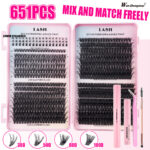 Factory Eyelash Book / European and American Cross-border D-Curve Large Capacity Single Cluster False Eyelashes 8-18mm Natural Dense Curled Segmented - Upper and Lower Eyelash Combination Set (635 Clusters)