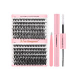 DIY Segmented False Lashes 12 Rows Large Capacity Set False Lashes 30D40D Combination Hot Melt False Lash Kit - 12 Rows Middle Pink 30-40D Double Head Glue + Tweezers