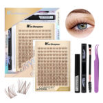 Cross-border bestseller brown transparent stem large capacity D-curve single cluster false eyelashes 8-18mm DIY segmented self-lash extension - XQ1-Brown transparent stem (main image style)