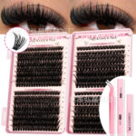 Cross-border bestseller 80D/100D mixed 32-row lash book false eyelashes factory stable supply cluster lashes - 80 100D bow pink card lash book + glue + tweezers + remover