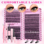 Cross-border bestseller 30D/40D/50D 640 clusters lash book 8-16mm false eyelashes D curl mixed pack from source factory - Grid edge - lash book 3544 + glue + tweezers + remover