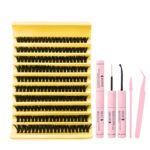 200pcs DIY Lash Clusters OEM ODM Custom Eyelash Supplier - SET-10 rows - yellow [100D] + glue tool set