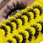 Cross-border false eyelashes, European and American style, 7 pairs, thick and curly 5D messy style, one-piece European and American fox-style slanting - Yellow 7