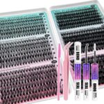 Cross-border large-capacity lash book, voluminous segmented false eyelashes, internet-famous Asian-style dense camera-ready 3D realistic false eyelashes - DIY-JMS-684 cluster [30-40-50-60-80-100D] + double-ended glue + pink brush + pink tweezers
