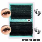 Cross-border new DIY segment eyelashes false eyelashes 100D large capacity D-curve messy thick curly realistic eyelashes - Green single box 60-80