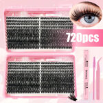 Cross-border best-selling DIY segmented false eyelash kit, Amazon hot-selling large-capacity lash book, voluminous false eyelashes - 40 Rows/50D/60D Pink Eyelash Book + Glue Tools