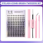 European and American cross-border best-selling false eyelashes, realistic and thick DIY eyelashes, segmented single-cluster lash extension wholesale - Transparent band-QFY (pink tool)