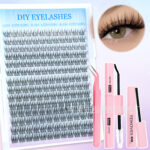 European and American cross-border bestseller, Amazon hot-selling triple fishtail false eyelash set, hot-melt cluster lashes from source factory - Triple Fishtail + Double-ended Glue + Remover + Pointed Tweezers