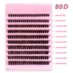 Cross-border bestseller 30-100D cluster lashes, factory stable supply, European and American segmented curly - 80D cluster lashes (pink base box)