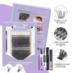 Cross-border best-selling DIY segment false eyelashes kit with dual-head glue and large capacity single-cluster false eyelashes gift box design - 30/40D white edge purple packaging