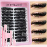 European and American cross-border bestseller false eyelash set 50D/80D/100D single cluster segmented 3D eyelashes wild fluffy - 80D uneven eyelid pink tray + glue + tweezers + glue remover