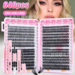 Hot Melt 30D/40D/50D False Lashes 32 Rows Lash Book D Curl Volume Mixed Thick Segmented - Pink grid lash book 3544 + glue + tweezers + remover
